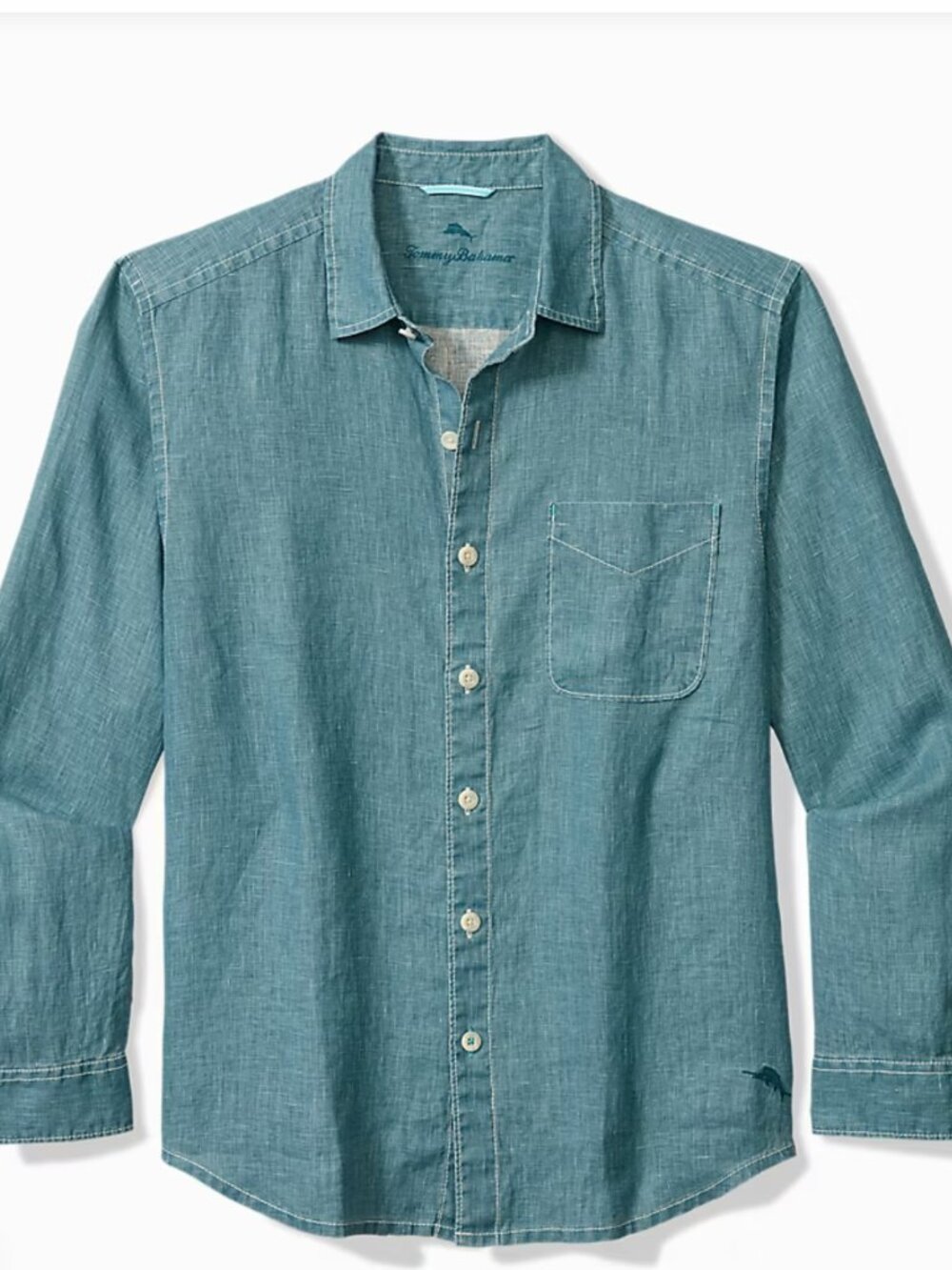 Tommy Bahama Sea Glass Breezer Linen Shirt Mens M Washed Blue Denim Chambray